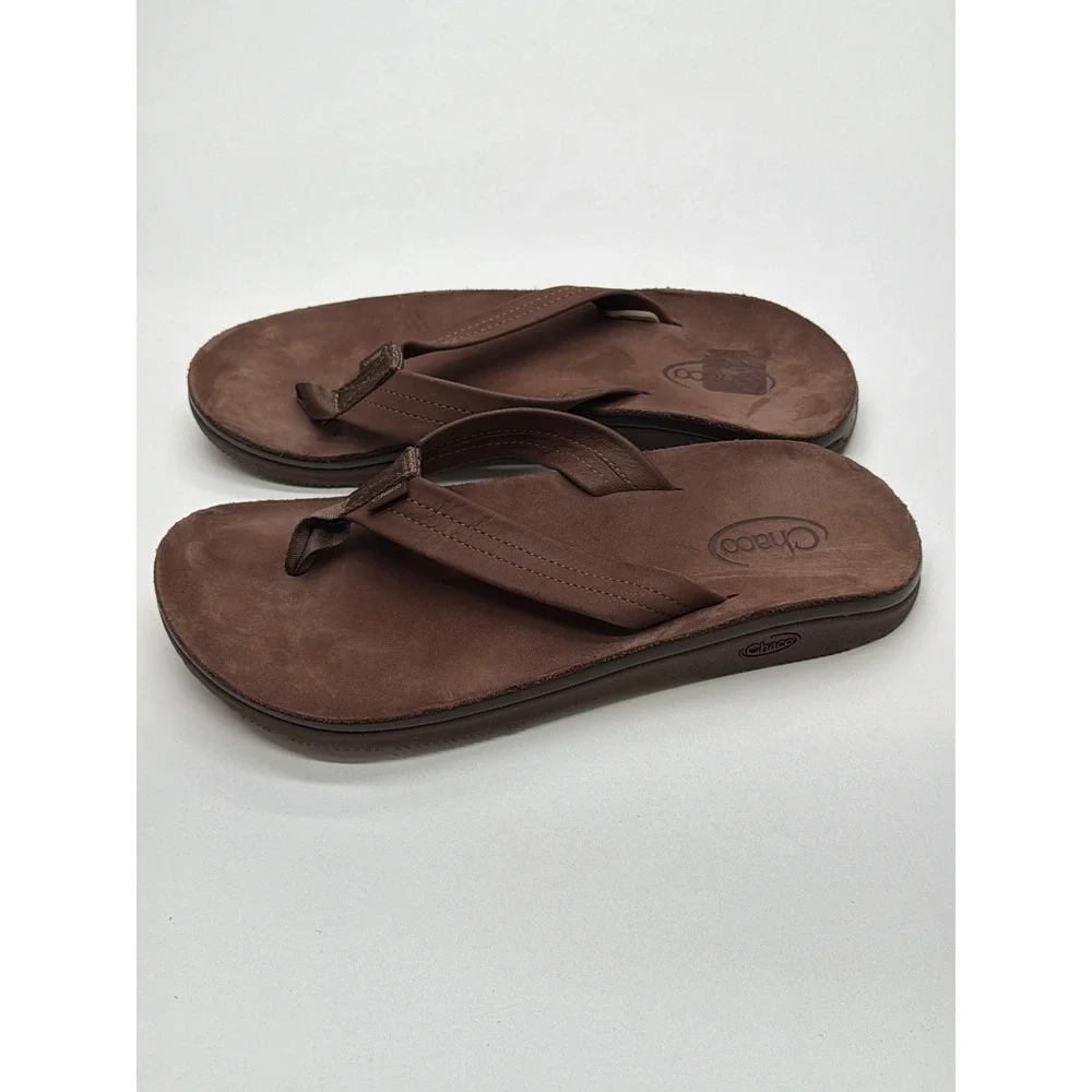 Chaco Playa Pro Leather Flip Flop Sandals Mens 8 Brown Suede LUVSEAT Footbed